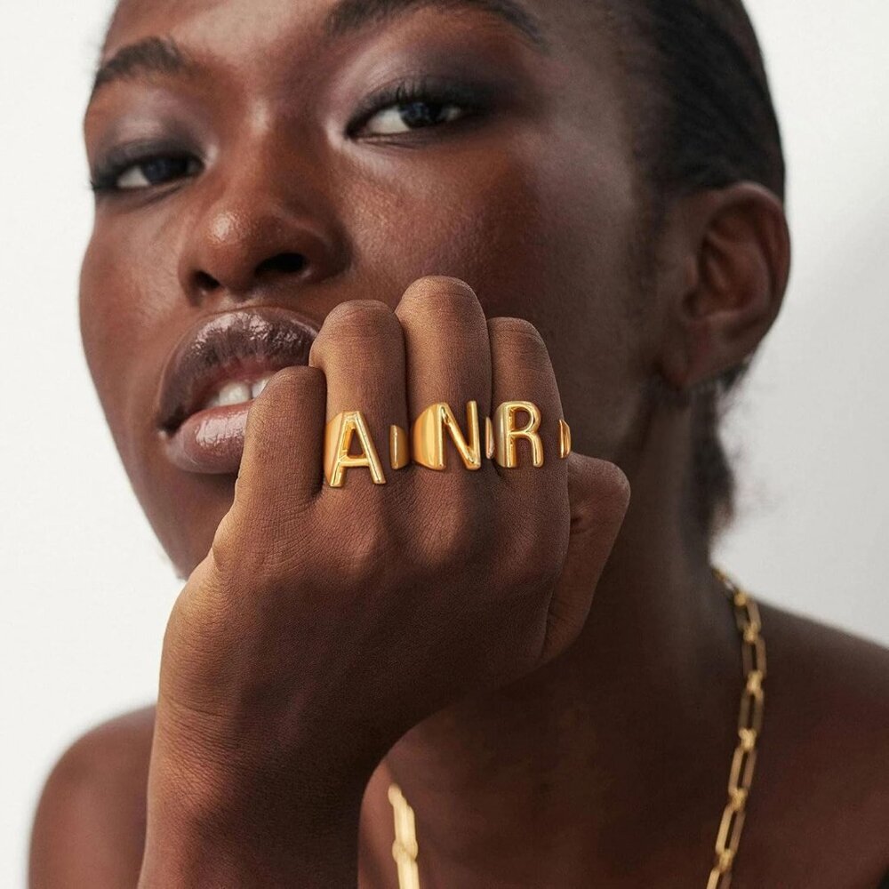 Adjustable Gold Initial Ring Statement Jewelry Wo… - image 7